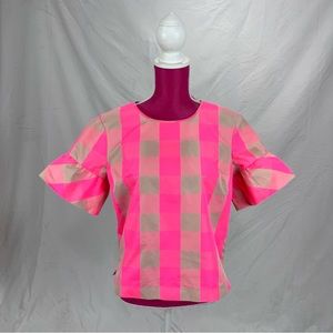 J.Crew Neon Buffalo Check Ruffle Top